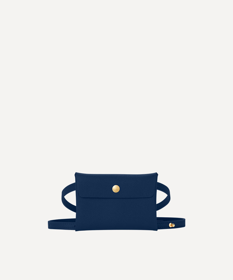 SMALL LEATHER ENVELOPE WITH SHOULDER STRAP NAVY