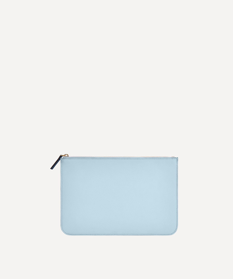 LA MOYENNE POCHETTE CUIR BLEU PASTEL