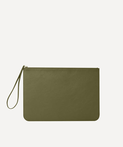 LA GRANDE POCHETTE CUIR KAKI