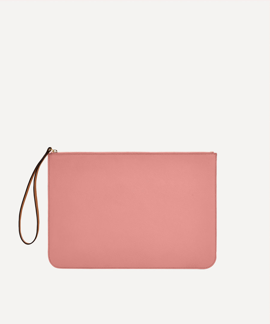 LA GRANDE POCHETTE CUIR ROSE PASTEL