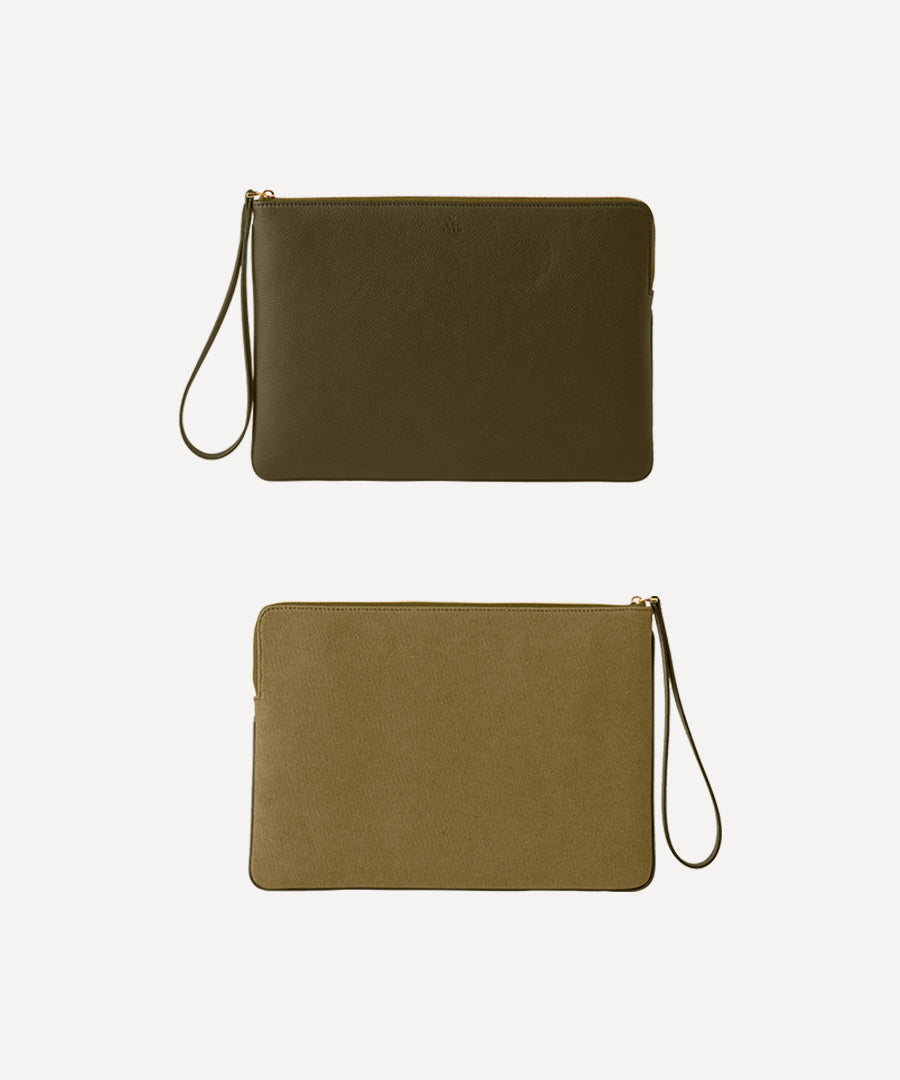 LA POCHETTE CUIR KAKI