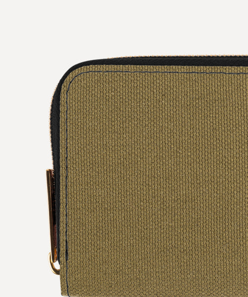 LE PORTE-MONNAIE TOILE KAKI ET CUIR