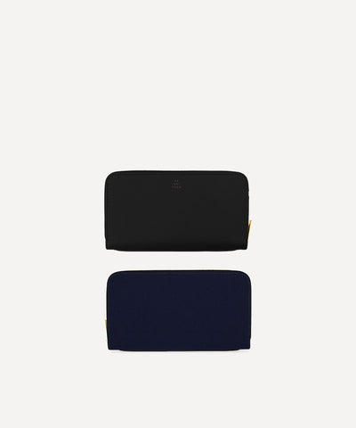 LE GRAND PORTEFEUILLE TOILE MARINE ET CUIR