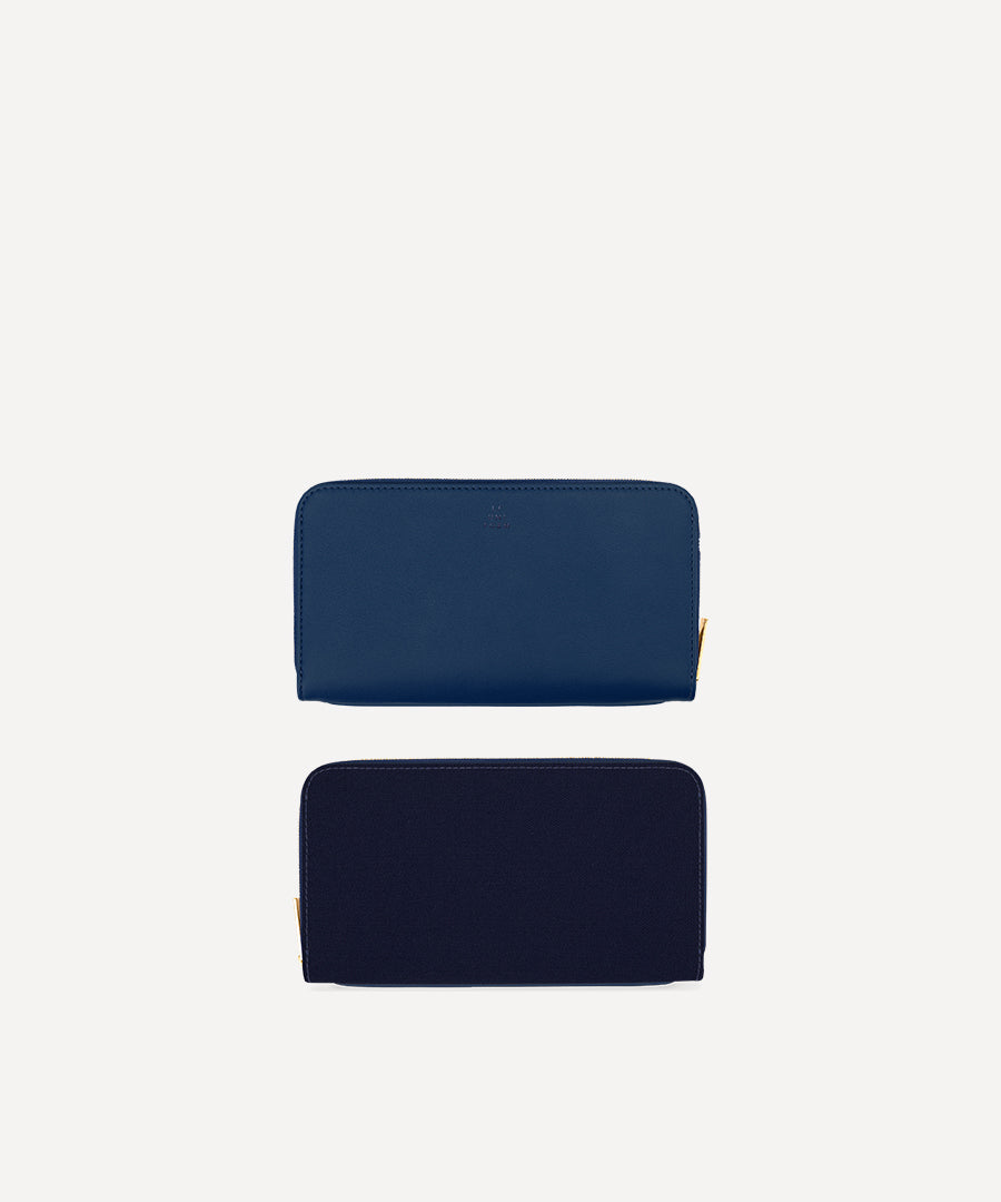 LE GRAND PORTEFEUILLE TOILE MARINE ET CUIR