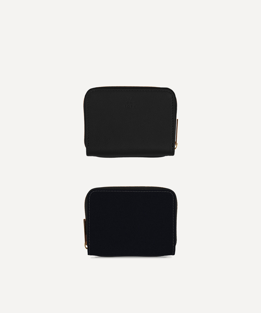 LE PETIT PORTEFEUILLE TOILE NOIR ET CUIR