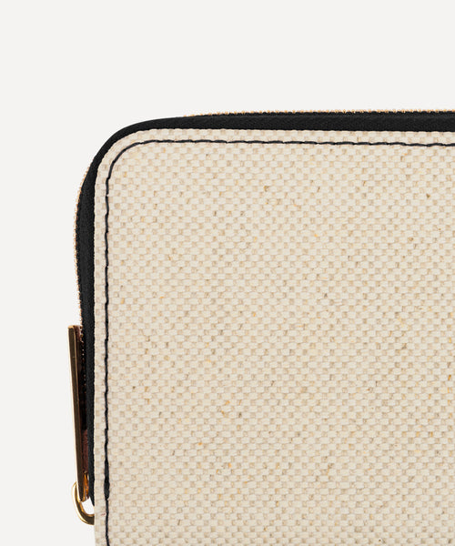 LE PETIT PORTEFEUILLE TOILE QUADRILLE NATURELLE ET CUIR