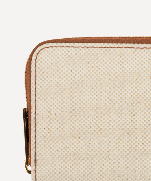 LE PETIT PORTEFEUILLE TOILE QUADRILLE NATURELLE ET CUIR
