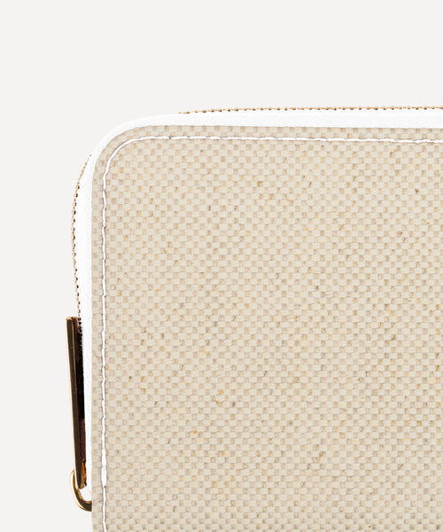 LE PETIT PORTEFEUILLE TOILE QUADRILLE NATURELLE ET CUIR