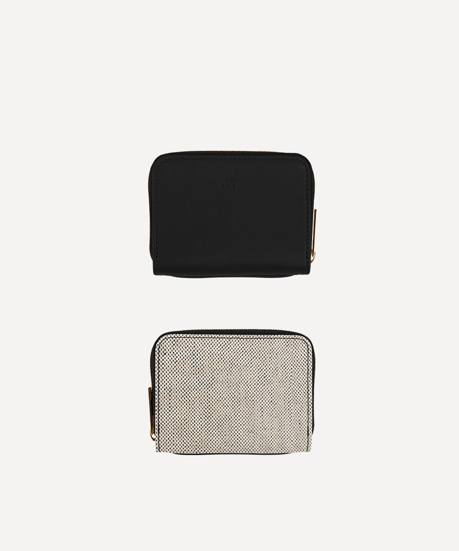 LE PETIT PORTEFEUILLE TOILE QUADRILLE NOIRE ET CUIR