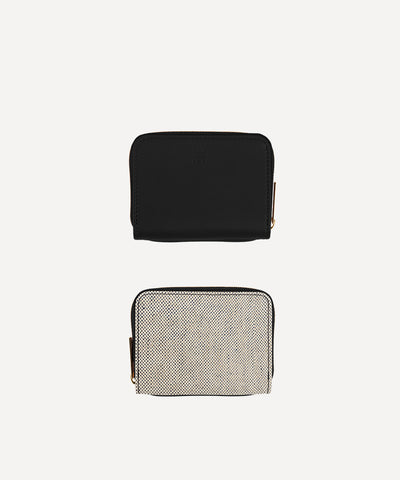 LE PETIT PORTEFEUILLE TOILE QUADRILLE NOIRE ET CUIR