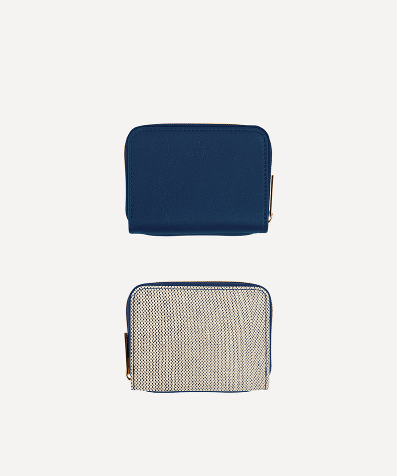 COMPACT WALLET CANVAS AND LEATHER NAVY QUADRILLE