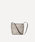 Le sac Petit Postier L/UNIFORM en toile quadrille marron et en cuir chocolat vue de face