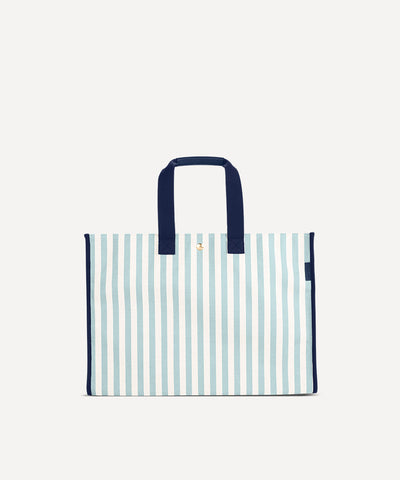 LE SAC PLIABLE COTON QUADRILLE NATURELLE RAYÉE BLEUE