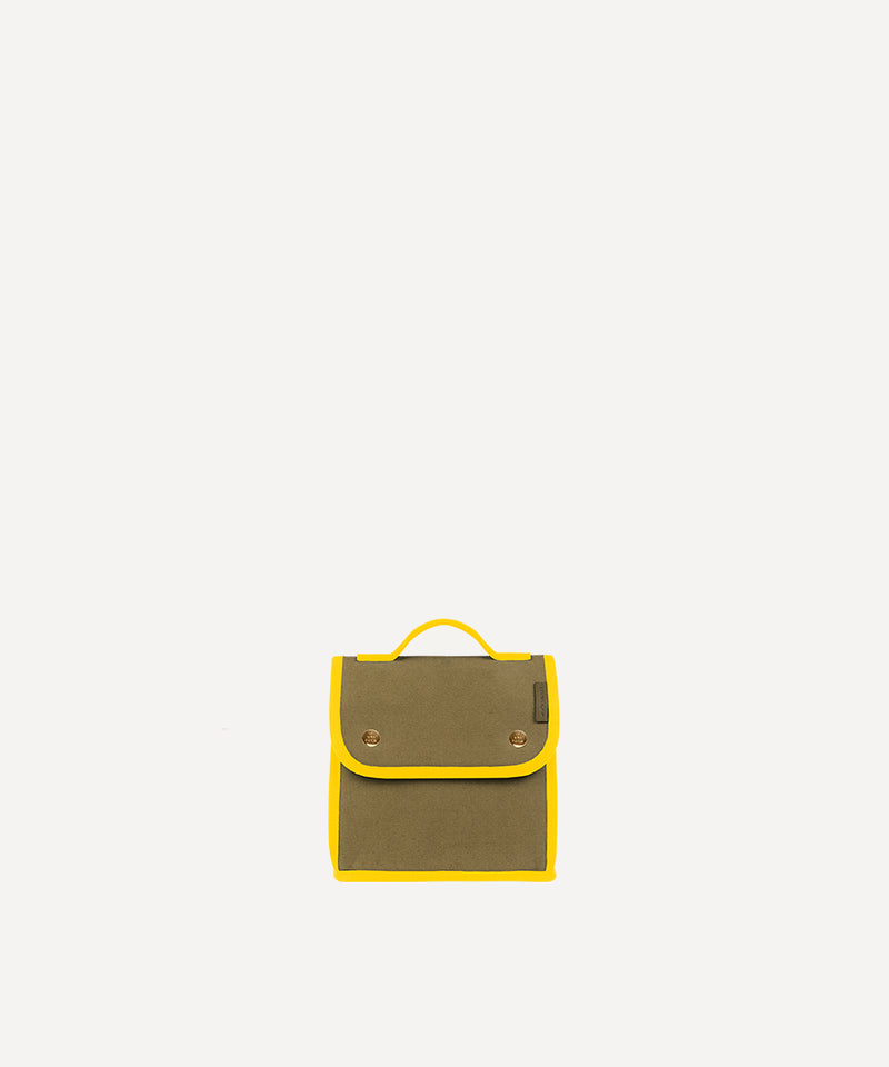 Le Sac à Goûter L/UNIFORM en toile kaki  et jaune vue de face