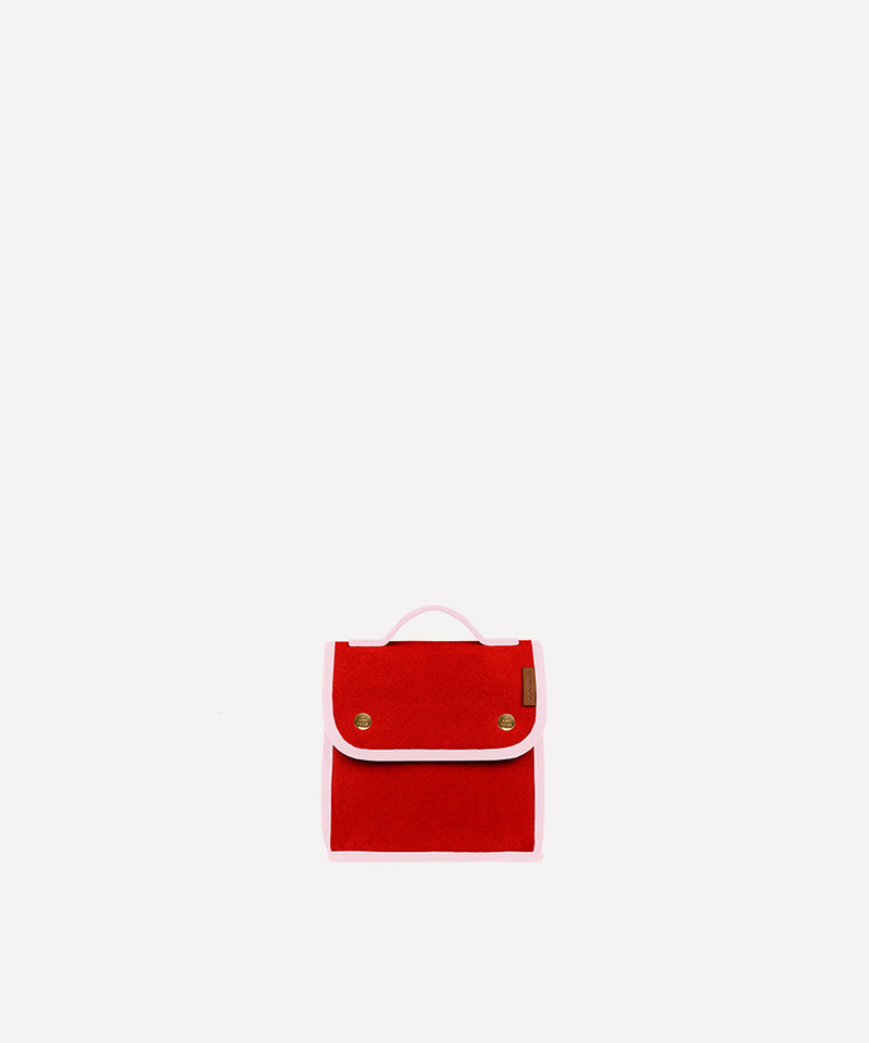 Le Sac à Goûter L/UNIFORM en toile rouge  et rose vue de face